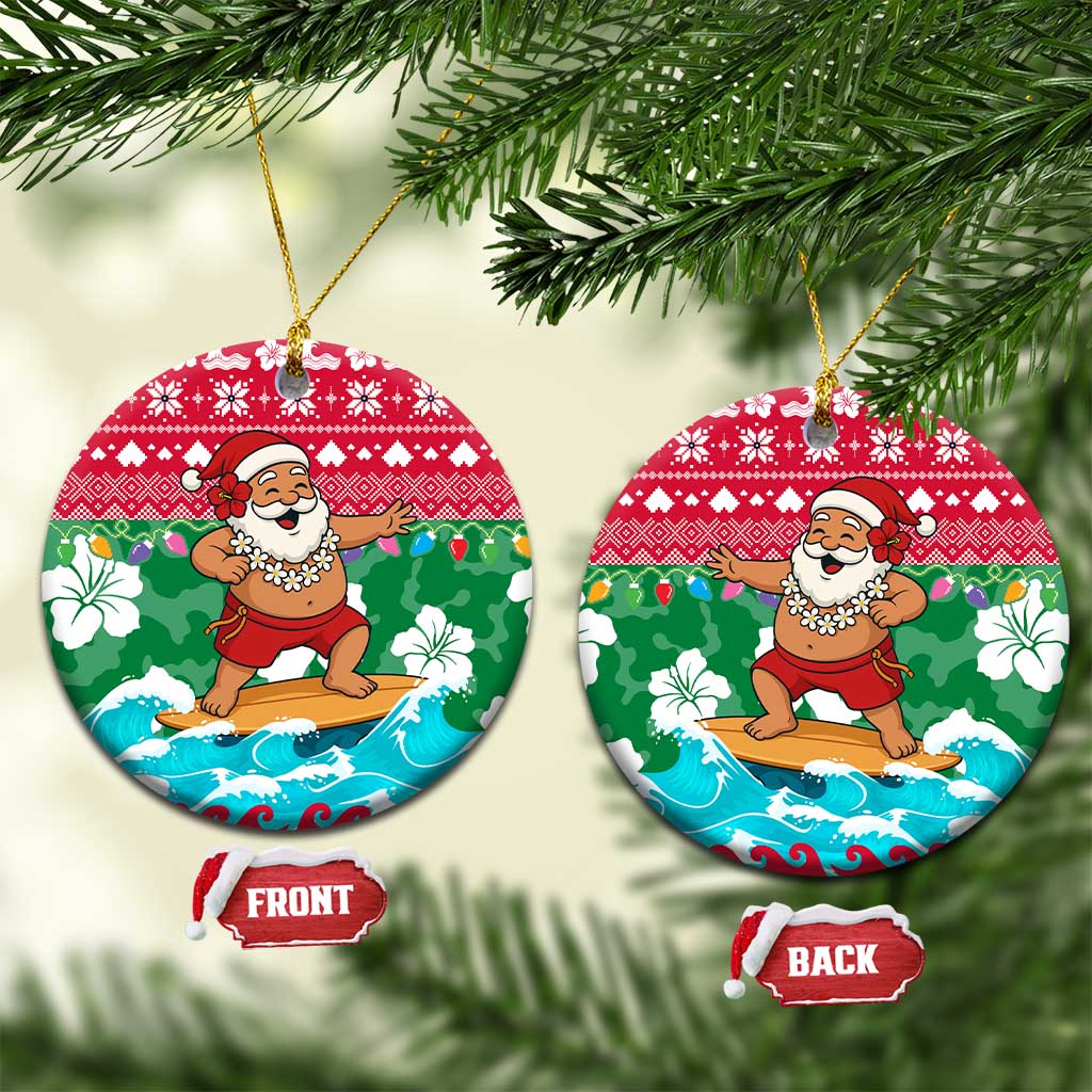 Maldives Christmas Ceramic Ornament with Surfing Santa Claus Tropical Flowers and Holiday Wave - Wonder Print Shop
