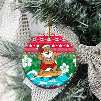 Maldives Christmas Ceramic Ornament with Surfing Santa Claus Tropical Flowers and Holiday Wave - Wonder Print Shop