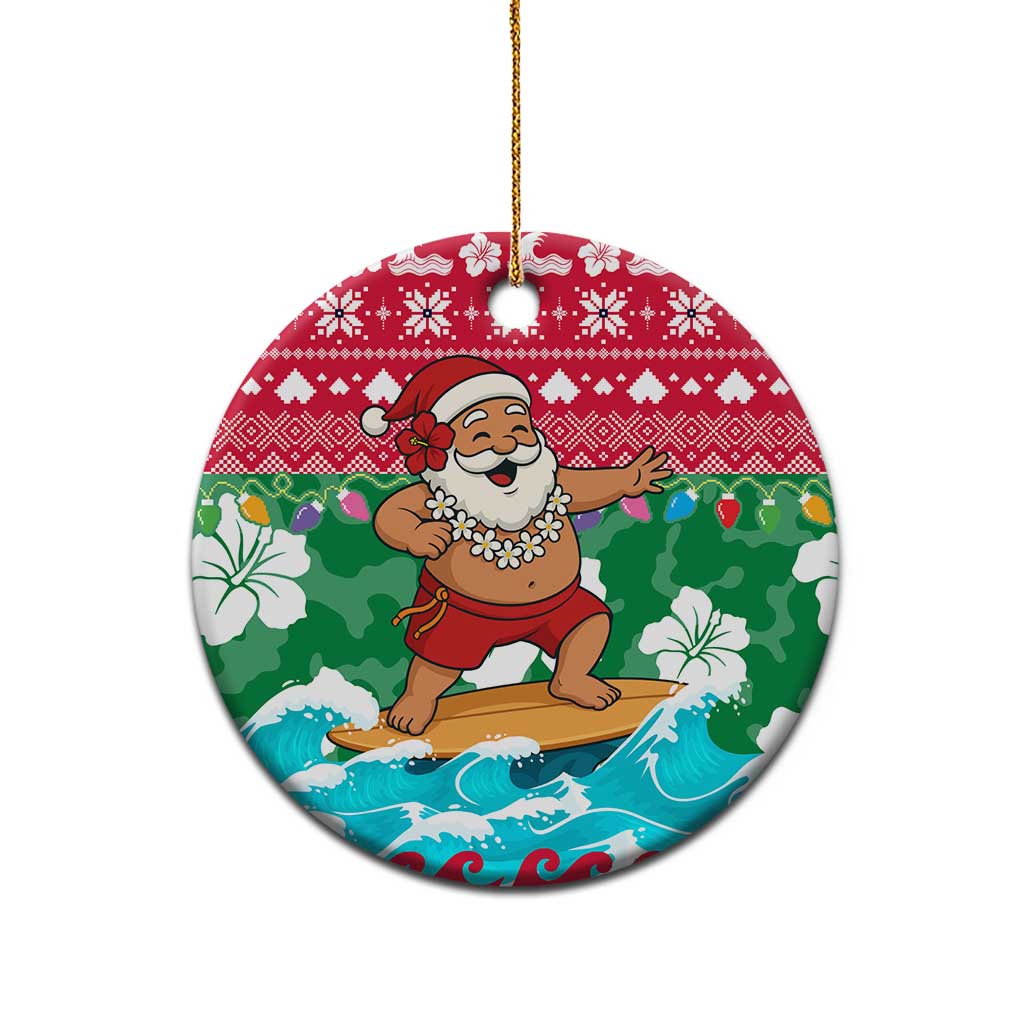 Maldives Christmas Ceramic Ornament with Surfing Santa Claus Tropical Flowers and Holiday Wave - Wonder Print Shop