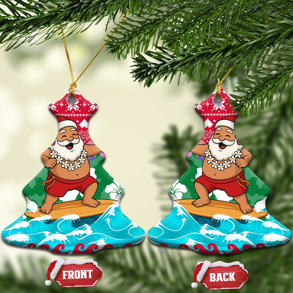 Maldives Christmas Ceramic Ornament with Surfing Santa Claus Tropical Flowers and Holiday Wave - Wonder Print Shop