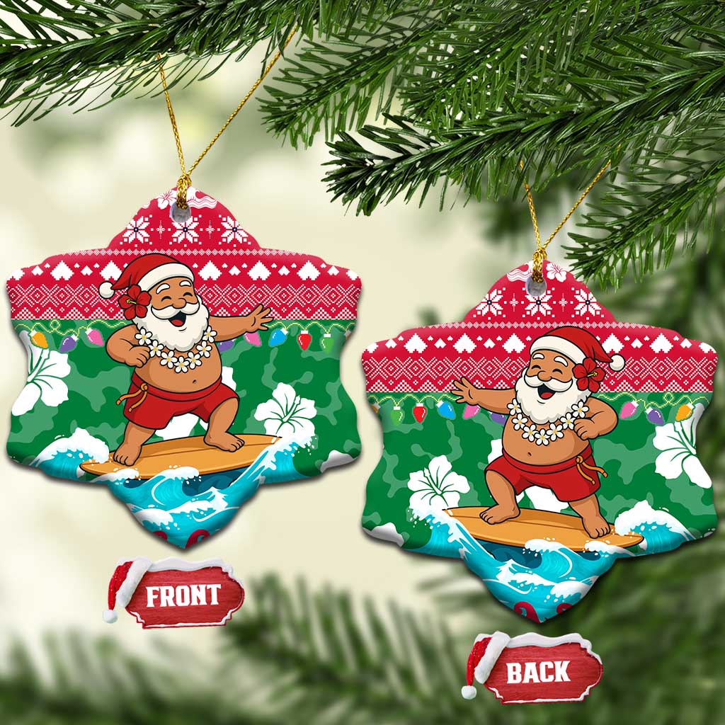 Maldives Christmas Ceramic Ornament with Surfing Santa Claus Tropical Flowers and Holiday Wave - Wonder Print Shop