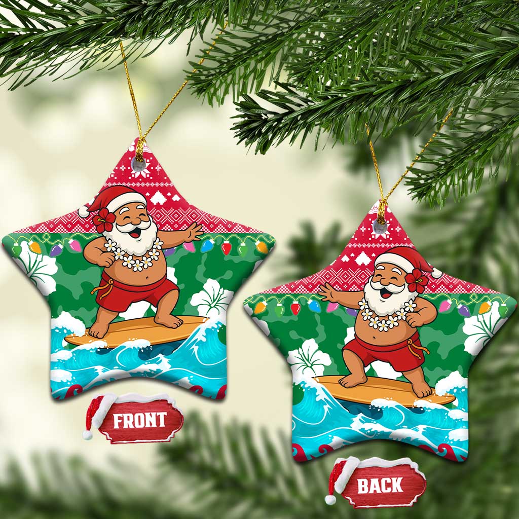 Maldives Christmas Ceramic Ornament with Surfing Santa Claus Tropical Flowers and Holiday Wave - Wonder Print Shop