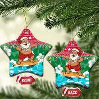 Maldives Christmas Ceramic Ornament with Surfing Santa Claus Tropical Flowers and Holiday Wave - Wonder Print Shop
