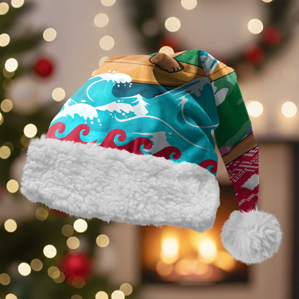 Maldives Christmas Santa Hat with Surfing Santa Claus Tropical Flowers and Holiday Wave - Wonder Print Shop