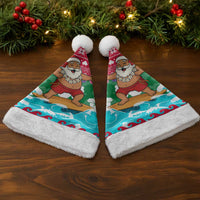 Maldives Christmas Santa Hat with Surfing Santa Claus Tropical Flowers and Holiday Wave - Wonder Print Shop