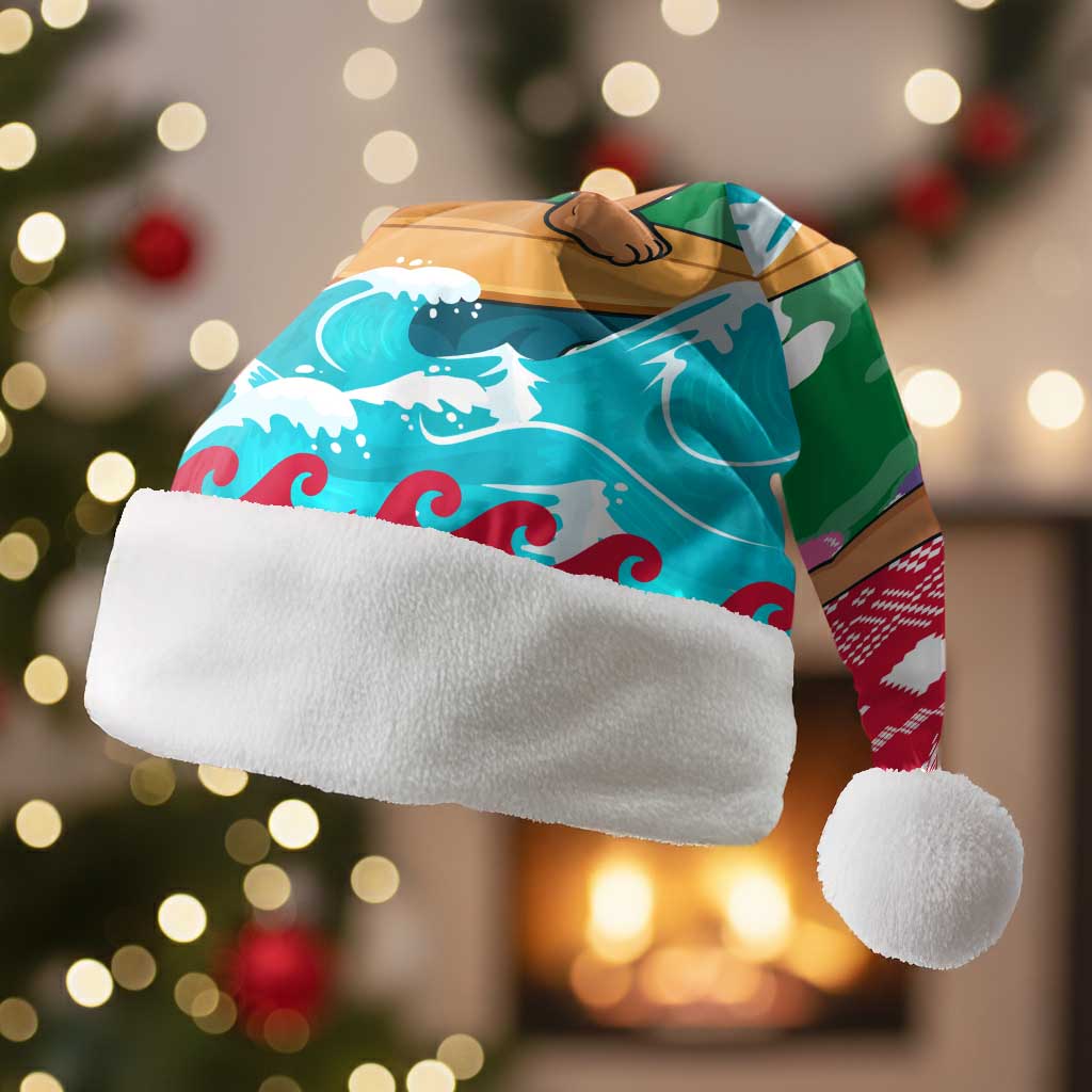 Maldives Christmas Santa Hat with Surfing Santa Claus Tropical Flowers and Holiday Wave - Wonder Print Shop