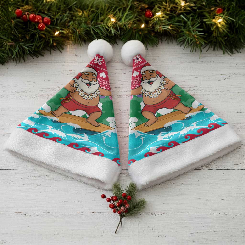 Maldives Christmas Santa Hat with Surfing Santa Claus Tropical Flowers and Holiday Wave - Wonder Print Shop