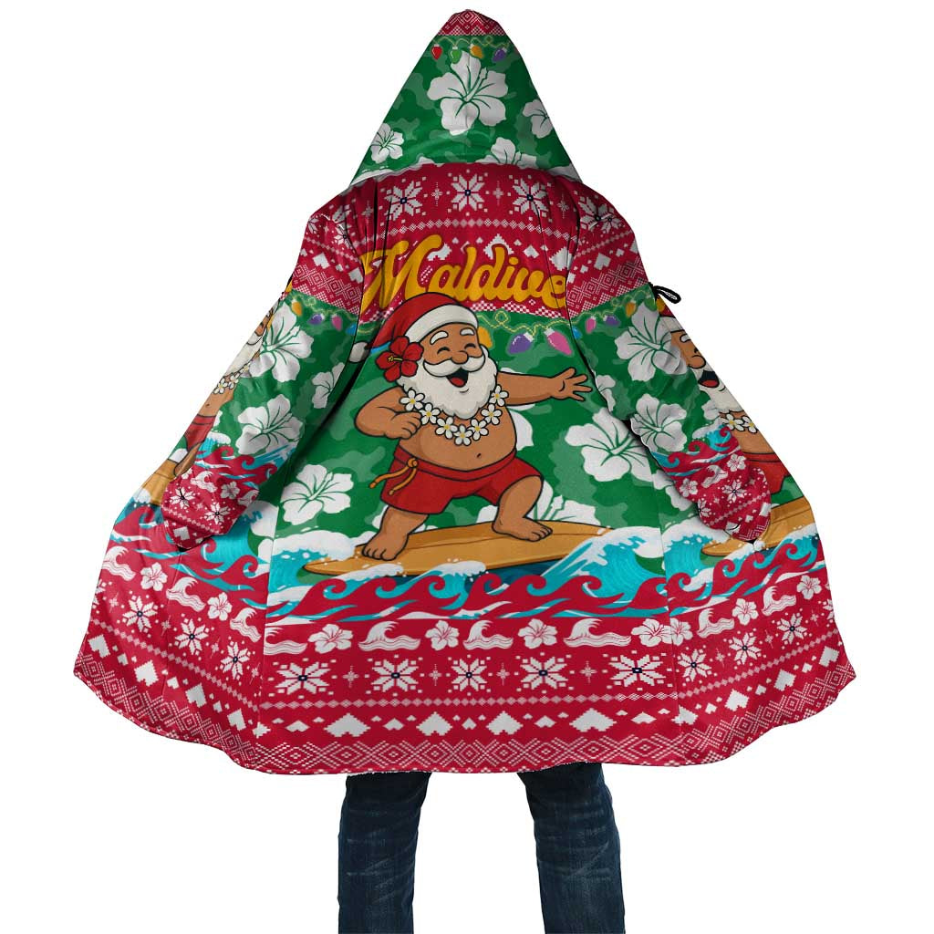 Maldives Christmas Cloak with Surfing Santa Claus Tropical Flowers and Holiday Wave - Wonder Print Shop
