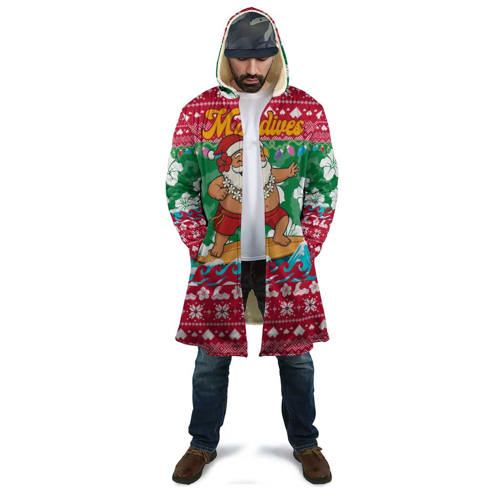 Maldives Christmas Cloak with Surfing Santa Claus Tropical Flowers and Holiday Wave - Wonder Print Shop