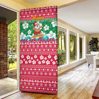 Maldives Christmas Door Cover with Surfing Santa Claus Tropical Flowers and Holiday Wave - Wonder Print Shop