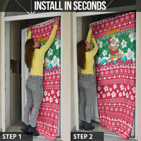 Maldives Christmas Door Cover with Surfing Santa Claus Tropical Flowers and Holiday Wave - Wonder Print Shop
