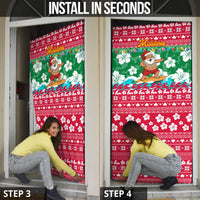 Maldives Christmas Door Cover with Surfing Santa Claus Tropical Flowers and Holiday Wave - Wonder Print Shop