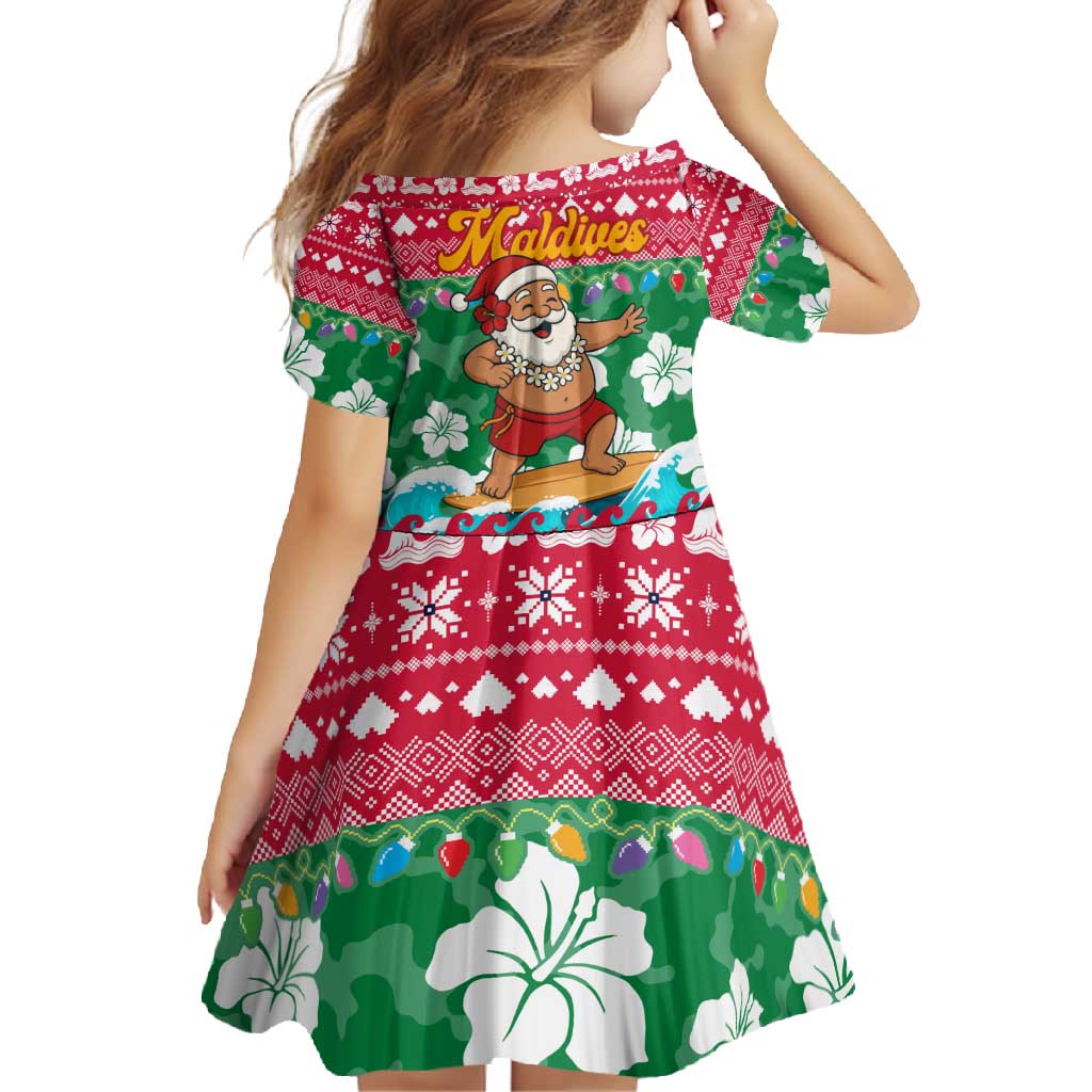 Maldives Christmas Family Matching Long Sleeve Bodycon Dress and Hawaiian Shirt with Surfing Santa Claus Tropical Flowers and Holiday Wave - Wonder Print Shop