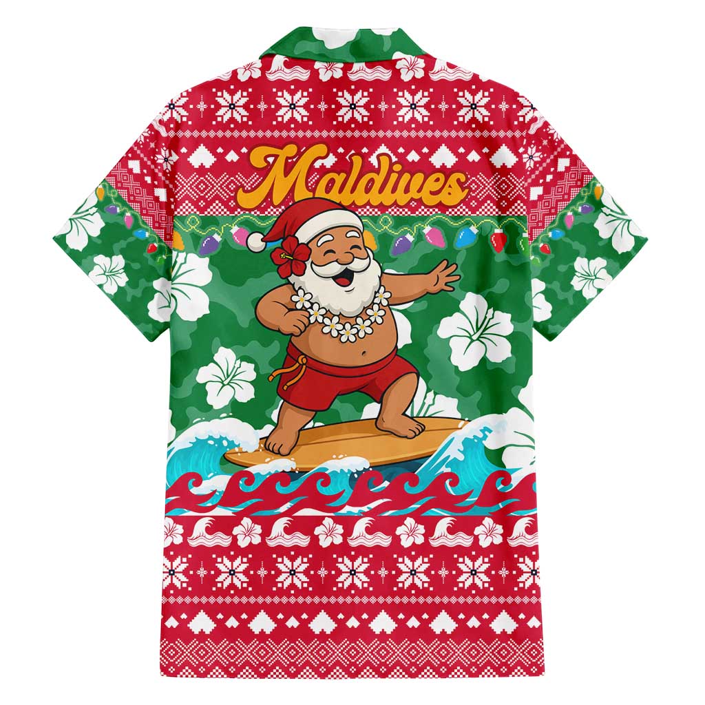 Maldives Christmas Family Matching Long Sleeve Bodycon Dress and Hawaiian Shirt with Surfing Santa Claus Tropical Flowers and Holiday Wave - Wonder Print Shop