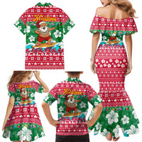 Maldives Christmas Family Matching Mermaid Dress and Hawaiian Shirt with Surfing Santa Claus Tropical Flowers and Holiday Wave - Wonder Print Shop