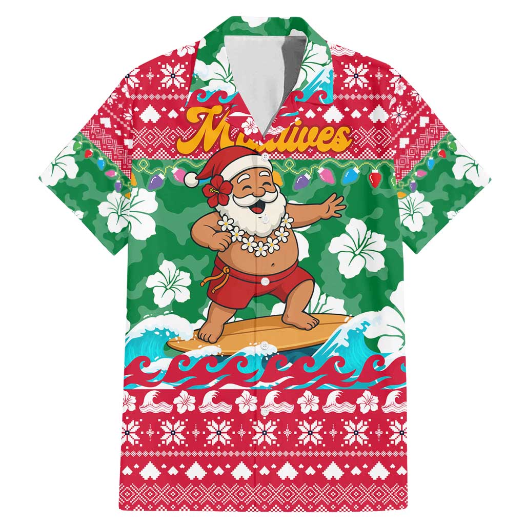Maldives Christmas Family Matching Mermaid Dress and Hawaiian Shirt with Surfing Santa Claus Tropical Flowers and Holiday Wave - Wonder Print Shop