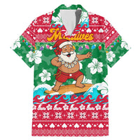 Maldives Christmas Family Matching Mermaid Dress and Hawaiian Shirt with Surfing Santa Claus Tropical Flowers and Holiday Wave - Wonder Print Shop