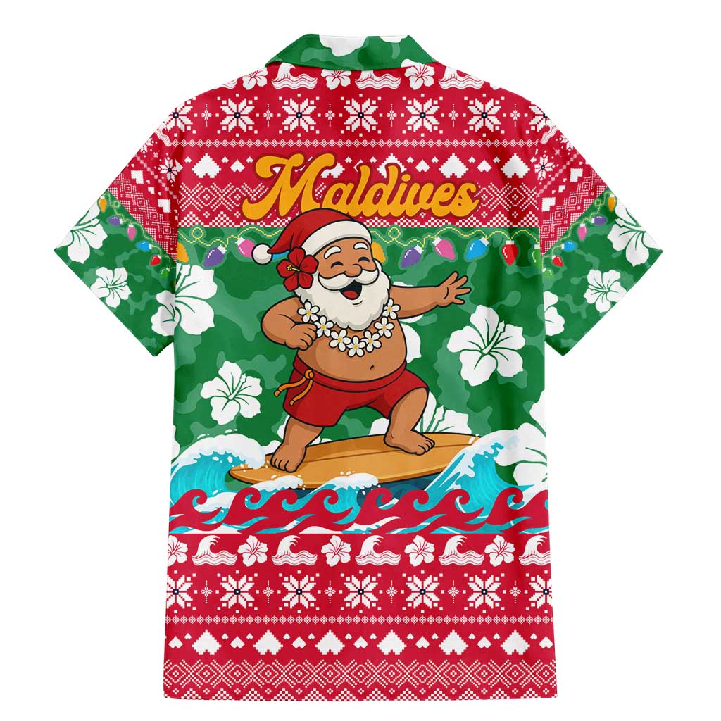 Maldives Christmas Family Matching Mermaid Dress and Hawaiian Shirt with Surfing Santa Claus Tropical Flowers and Holiday Wave - Wonder Print Shop