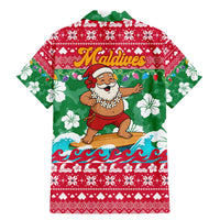 Maldives Christmas Family Matching Mermaid Dress and Hawaiian Shirt with Surfing Santa Claus Tropical Flowers and Holiday Wave - Wonder Print Shop