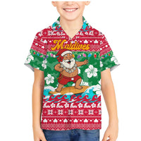 Maldives Christmas Family Matching Mermaid Dress and Hawaiian Shirt with Surfing Santa Claus Tropical Flowers and Holiday Wave - Wonder Print Shop