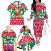 Maldives Christmas Family Matching Off The Shoulder Long Sleeve Dress and Hawaiian Shirt with Surfing Santa Claus Tropical Flowers and Holiday Wave - Wonder Print Shop