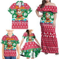 Maldives Christmas Family Matching Off Shoulder Maxi Dress and Hawaiian Shirt with Surfing Santa Claus Tropical Flowers and Holiday Wave - Wonder Print Shop