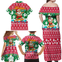Maldives Christmas Family Matching Off Shoulder Maxi Dress and Hawaiian Shirt with Surfing Santa Claus Tropical Flowers and Holiday Wave - Wonder Print Shop