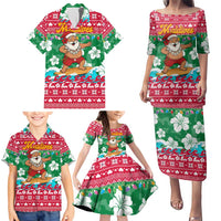 Maldives Christmas Family Matching Puletasi and Hawaiian Shirt with Surfing Santa Claus Tropical Flowers and Holiday Wave - Wonder Print Shop