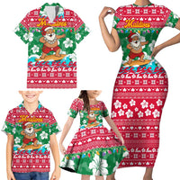 Maldives Christmas Family Matching Short Sleeve Bodycon Dress and Hawaiian Shirt with Surfing Santa Claus Tropical Flowers and Holiday Wave - Wonder Print Shop