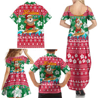 Maldives Christmas Family Matching Summer Maxi Dress and Hawaiian Shirt with Surfing Santa Claus Tropical Flowers and Holiday Wave - Wonder Print Shop