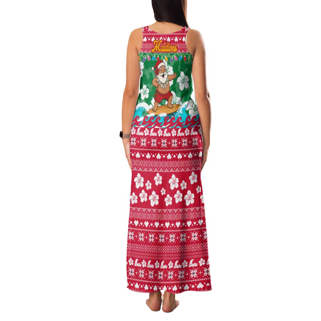 Maldives Christmas Family Matching Tank Maxi Dress and Hawaiian Shirt with Surfing Santa Claus Tropical Flowers and Holiday Wave - Wonder Print Shop