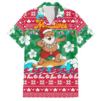 Maldives Christmas Hawaiian Shirt with Surfing Santa Claus Tropical Flowers and Holiday Wave - Wonder Print Shop