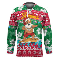 Maldives Christmas Hockey Jersey with Surfing Santa Claus Tropical Flowers and Holiday Wave - Wonder Print Shop