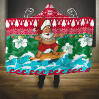 Maldives Christmas Hooded Blanket with Surfing Santa Claus Tropical Flowers and Holiday Wave - Wonder Print Shop