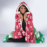 Maldives Christmas Hooded Blanket with Surfing Santa Claus Tropical Flowers and Holiday Wave - Wonder Print Shop
