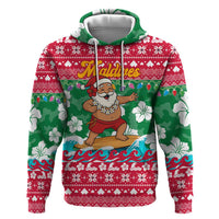 Maldives Christmas Hoodie with Surfing Santa Claus Tropical Flowers and Holiday Wave - Wonder Print Shop