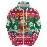 Maldives Christmas Hoodie with Surfing Santa Claus Tropical Flowers and Holiday Wave - Wonder Print Shop