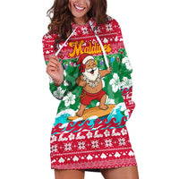 Maldives Christmas Hoodie Dress with Surfing Santa Claus Tropical Flowers and Holiday Wave - Wonder Print Shop