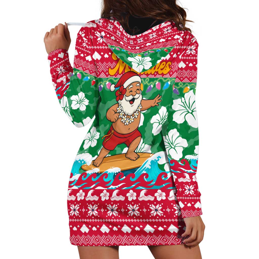 Maldives Christmas Hoodie Dress with Surfing Santa Claus Tropical Flowers and Holiday Wave - Wonder Print Shop