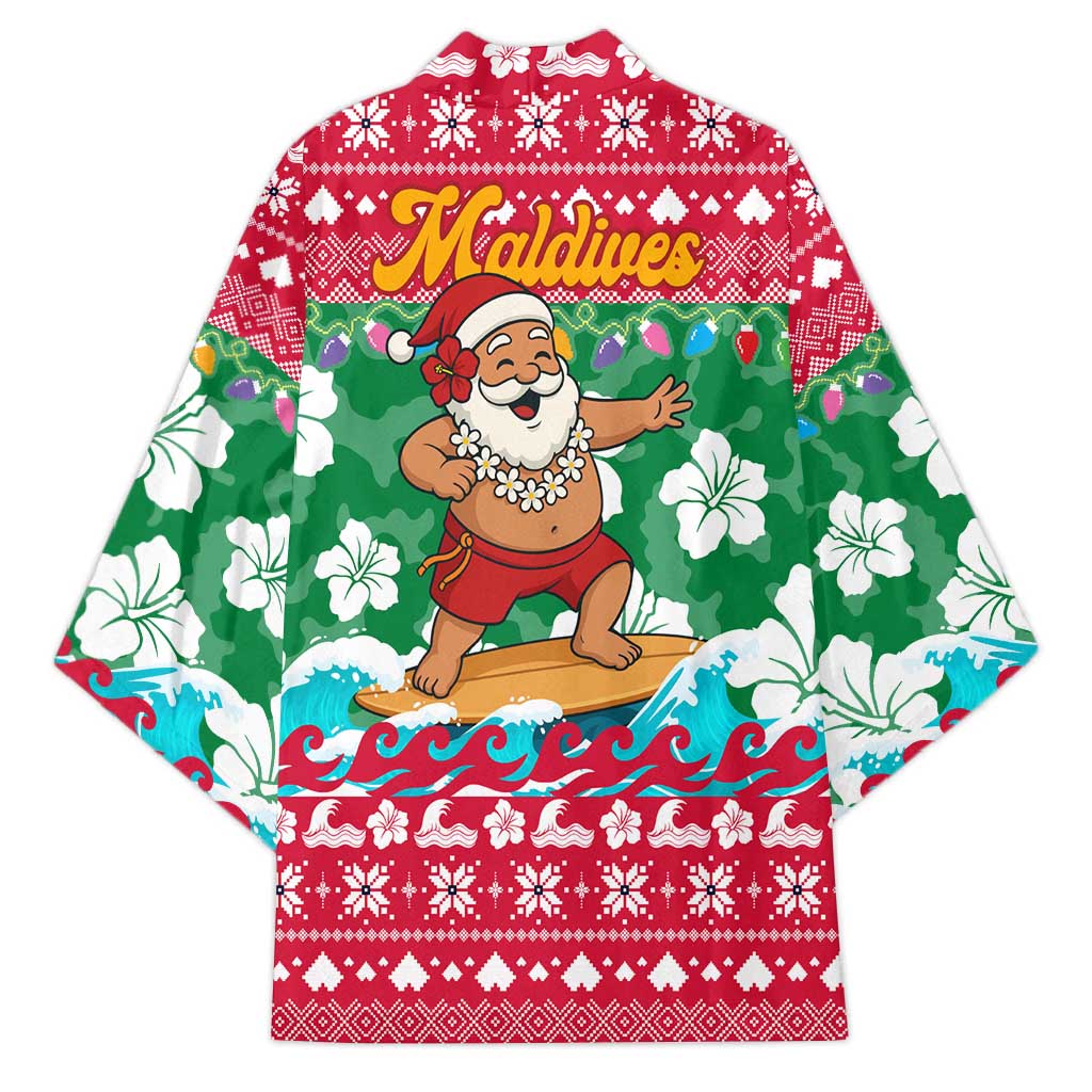 Maldives Christmas Kimono with Surfing Santa Claus Tropical Flowers and Holiday Wave - Wonder Print Shop