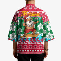 Maldives Christmas Kimono with Surfing Santa Claus Tropical Flowers and Holiday Wave - Wonder Print Shop