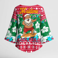 Maldives Christmas Kimono Sleeve Blouse with Surfing Santa Claus Tropical Flowers and Holiday Wave - Wonder Print Shop