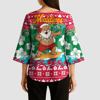 Maldives Christmas Kimono Sleeve Blouse with Surfing Santa Claus Tropical Flowers and Holiday Wave - Wonder Print Shop
