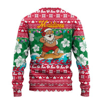 Maldives Christmas Ugly Christmas Sweater with Surfing Santa Claus Tropical Flowers and Holiday Wave - Wonder Print Shop