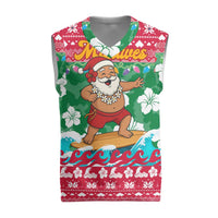 Maldives Christmas Knitted V-Neck Vest with Surfing Santa Claus Tropical Flowers and Holiday Wave - Wonder Print Shop