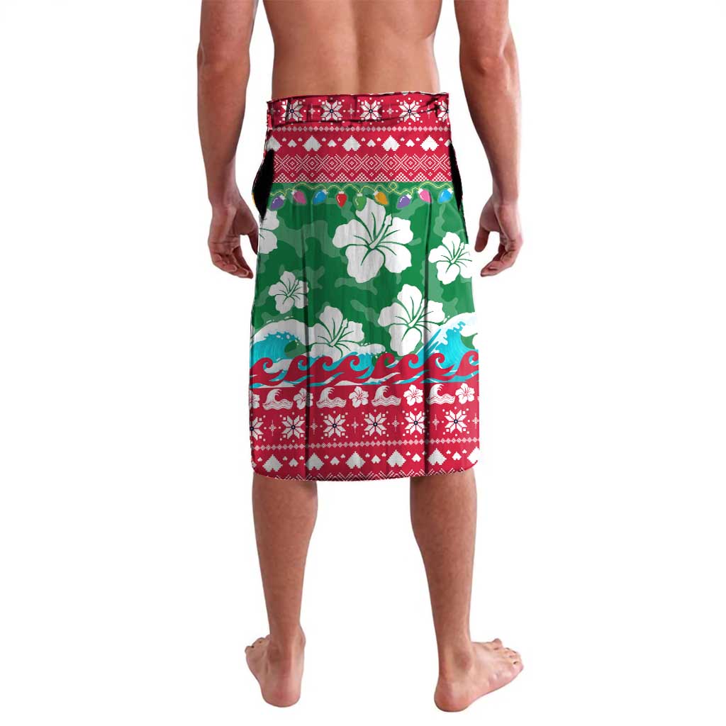 Maldives Christmas Lavalava with Surfing Santa Claus Tropical Flowers and Holiday Wave - Wonder Print Shop