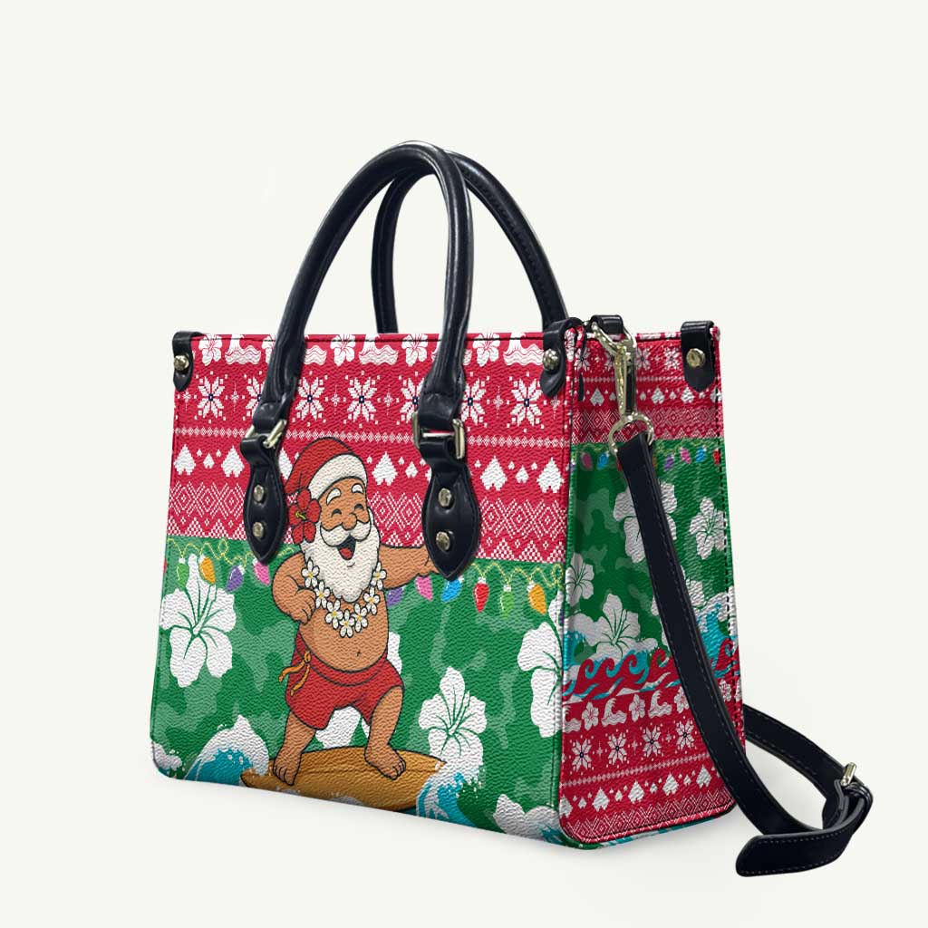 Maldives Christmas Leather Bag with Surfing Santa Claus Tropical Flowers and Holiday Wave - Wonder Print Shop
