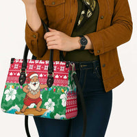 Maldives Christmas Leather Bag with Surfing Santa Claus Tropical Flowers and Holiday Wave - Wonder Print Shop