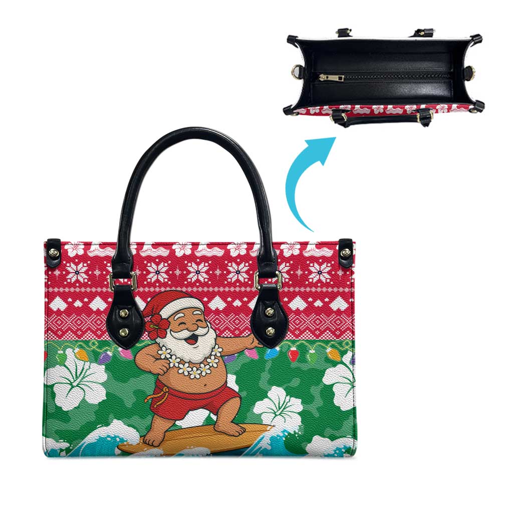 Maldives Christmas Leather Bag with Surfing Santa Claus Tropical Flowers and Holiday Wave - Wonder Print Shop