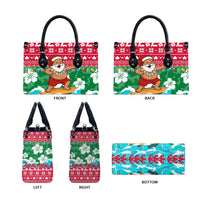 Maldives Christmas Leather Bag with Surfing Santa Claus Tropical Flowers and Holiday Wave - Wonder Print Shop
